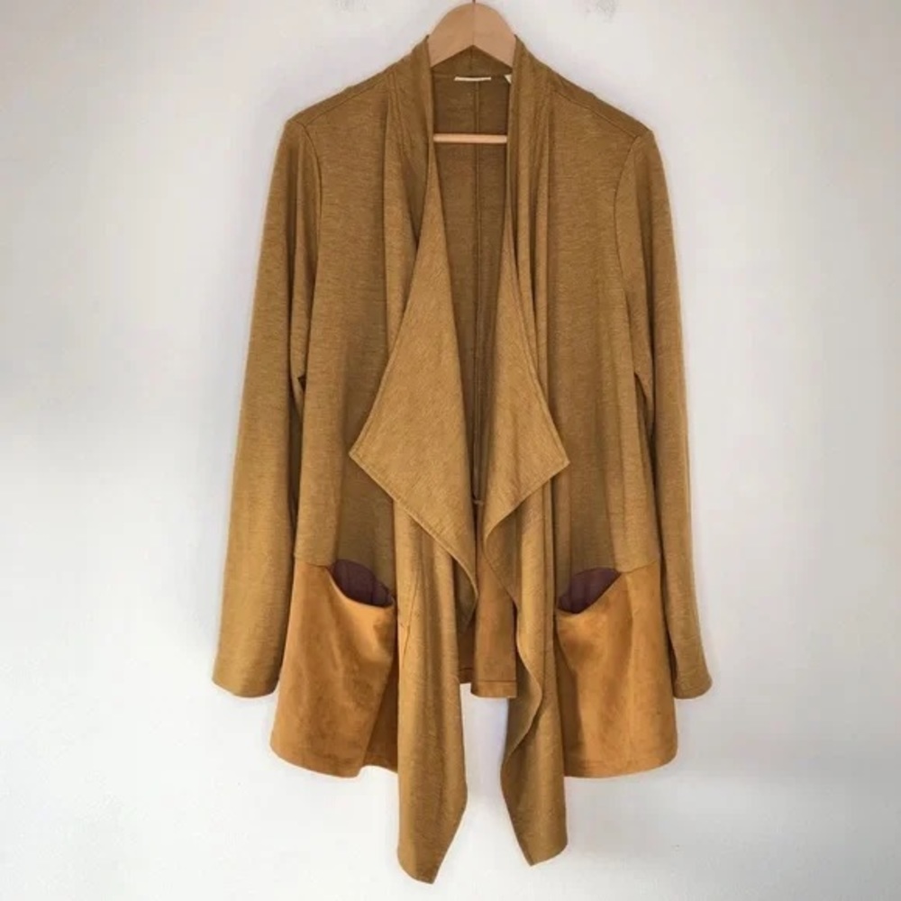 LOGO Lounge French Terry Faux Suede Hem Cardigan
